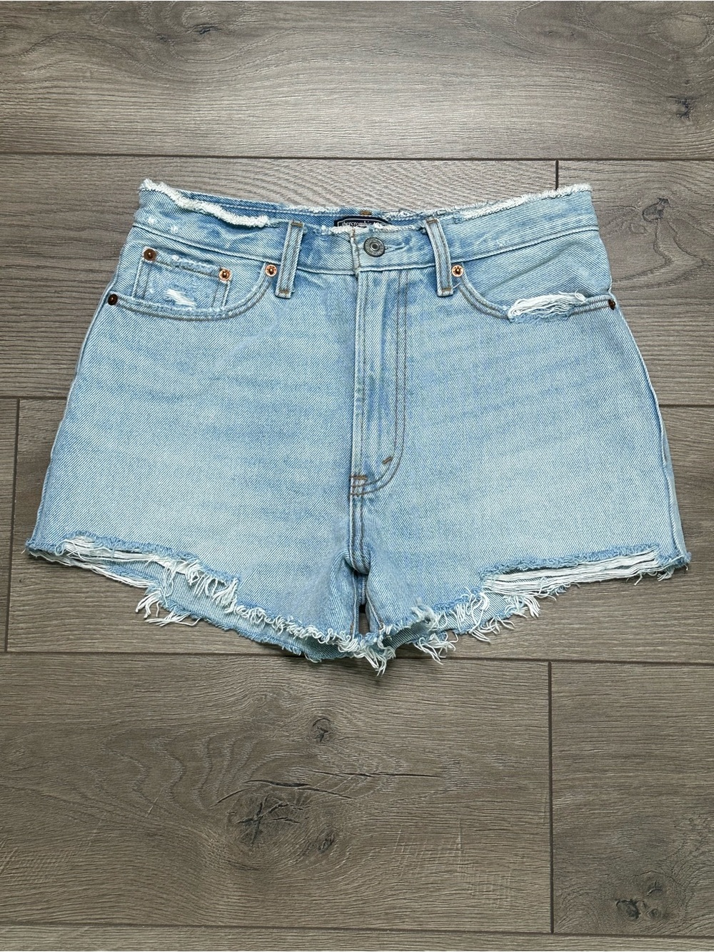 Abercrombie & Fitch Annie High Rise Frayed Blue Jean Shorts Size 26